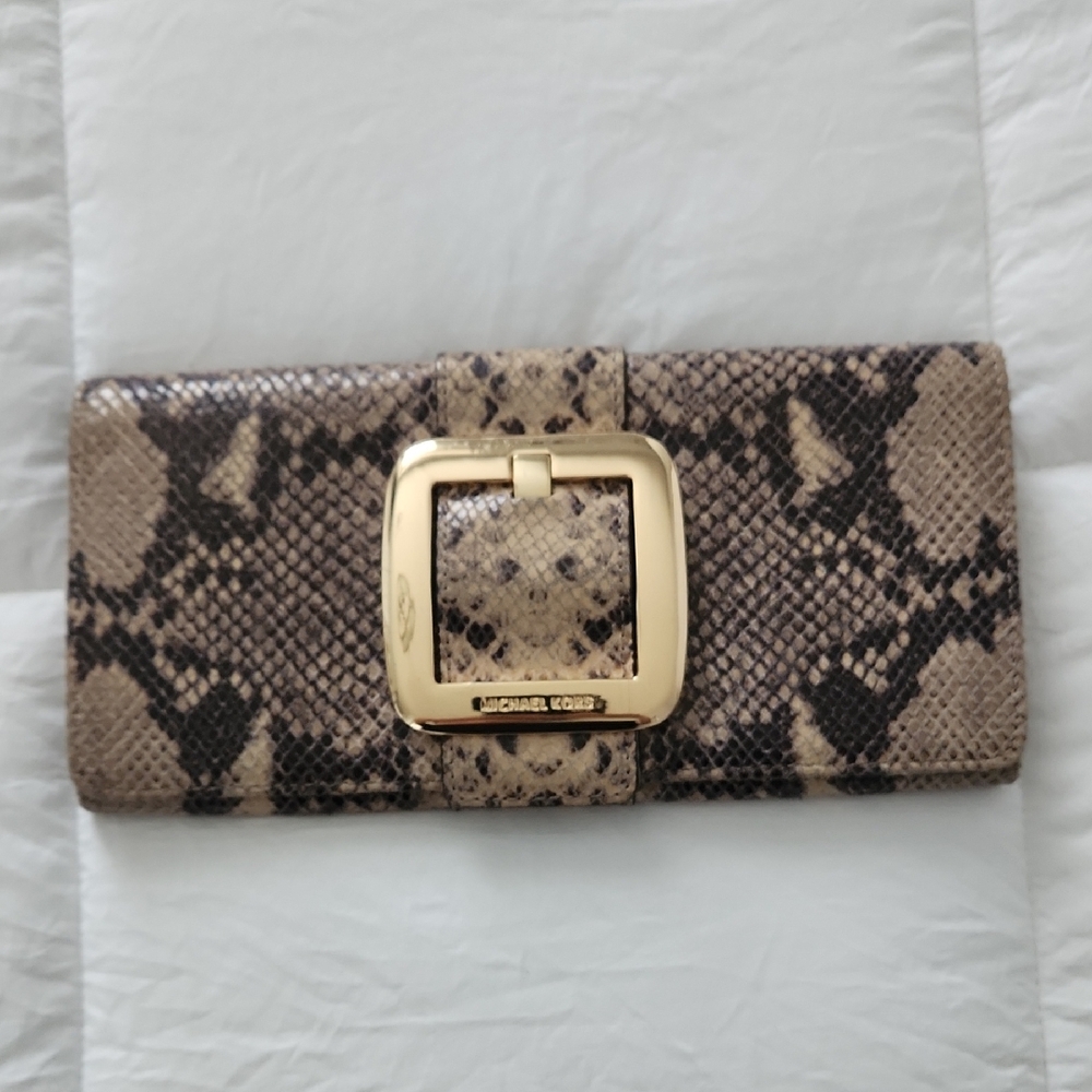 Michael Kors Brown and Gold Snake Print Wallet